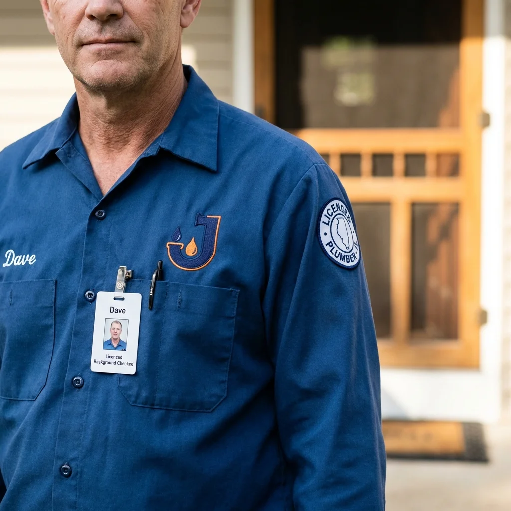 Licensed plumber showing ID badge in Ferndale, WA