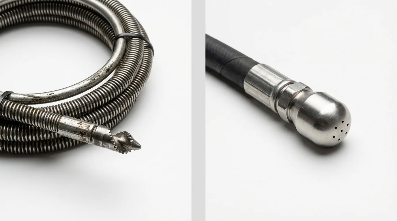 Drain snake cable and hydro jetting nozzle used for drain cleaning in Ferndale, WA