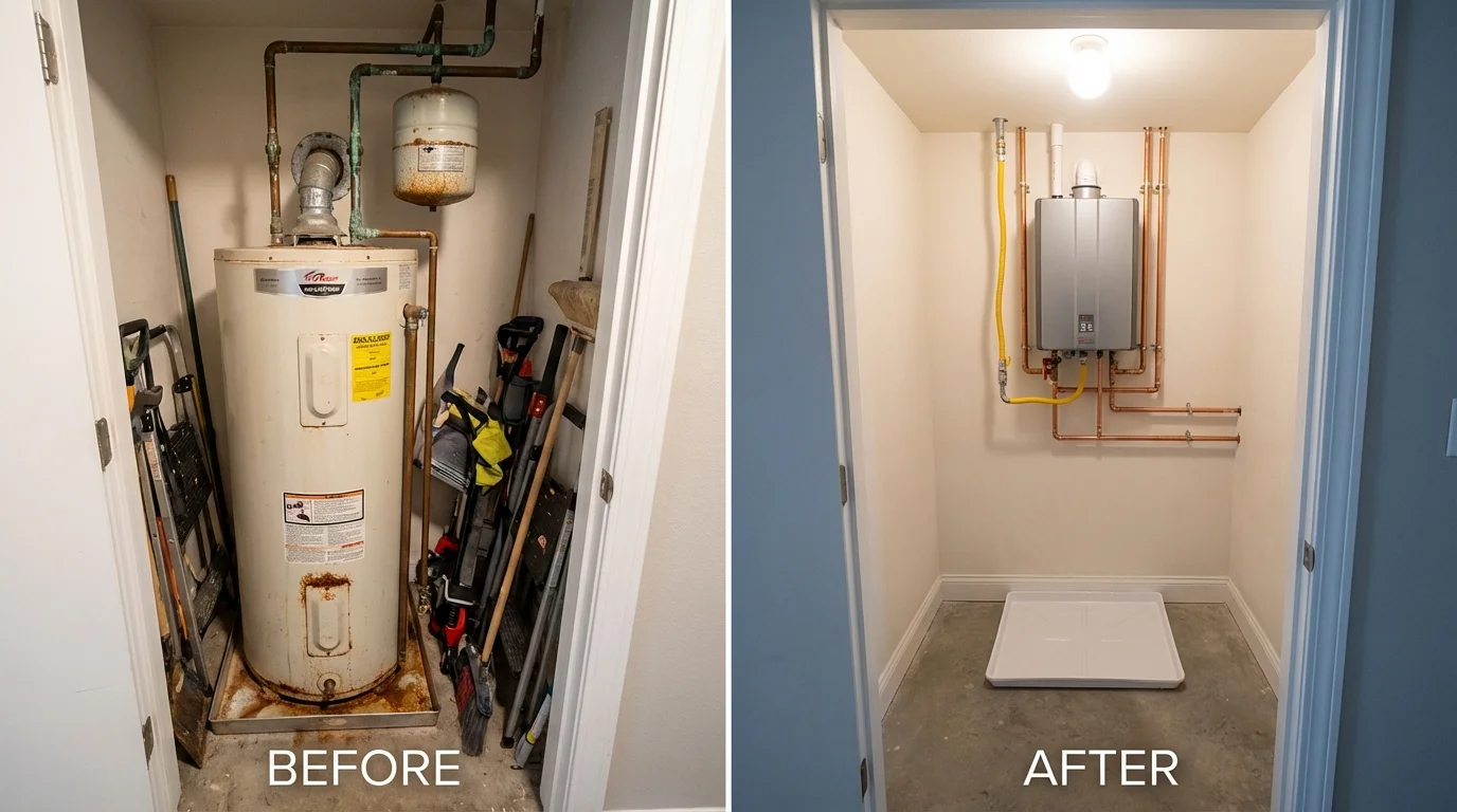 Tank water heater versus wall-mounted tankless unit comparison for Ferndale, WA homeowners