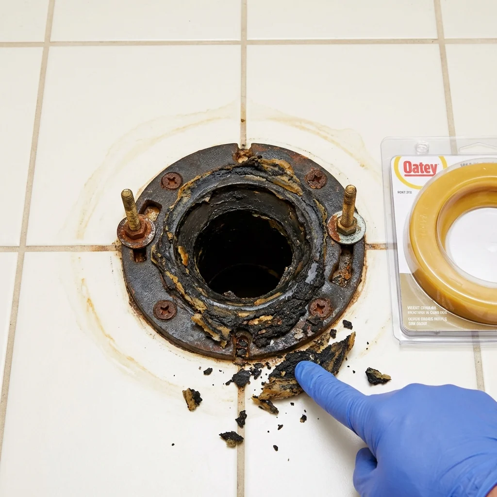 Failed wax ring showing water seepage at the base of a toilet in a Ferndale, WA home
