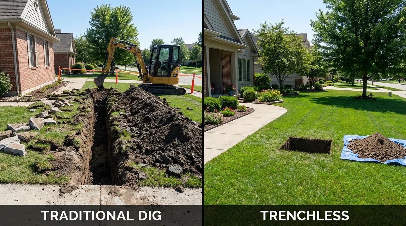 Trenchless sewer repair with minimal yard damage versus traditional excavation in Ferndale, WA